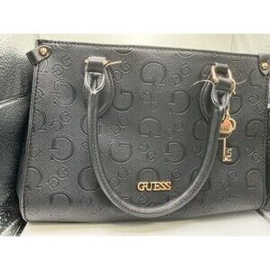 Guess Black Embossed Logo Handbag with Adjustable Strap